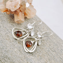 Load image into Gallery viewer, TN Rounded Triangle Garnet Hoop Earrings (SS)