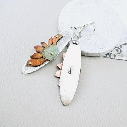 Wildflower Oval Drop Earrings (Orange & Sage)