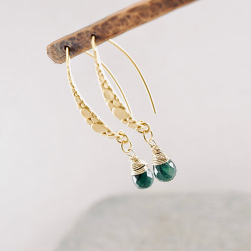 TN Emerald Long Bauble Earrings (Gold Vermeil)