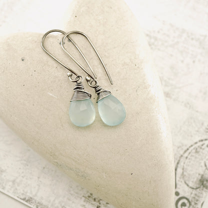 Blue Chalcedony Long Earrings