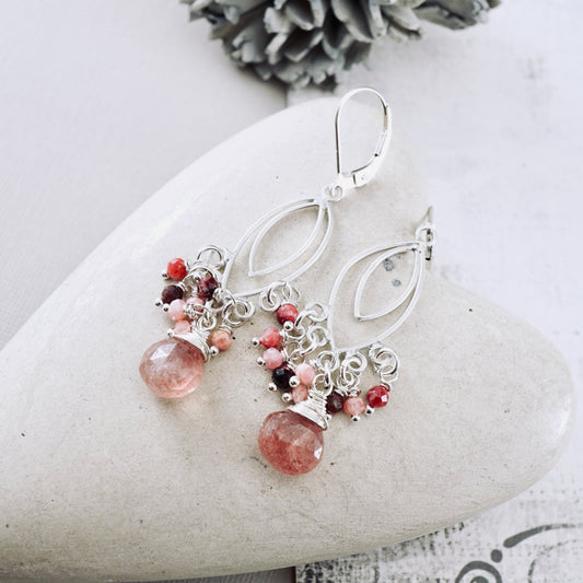 Strawberry Quartz & Thulite Chandelier Earrings