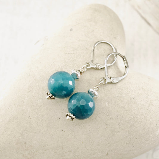 Blue Agate & Silver Earrings