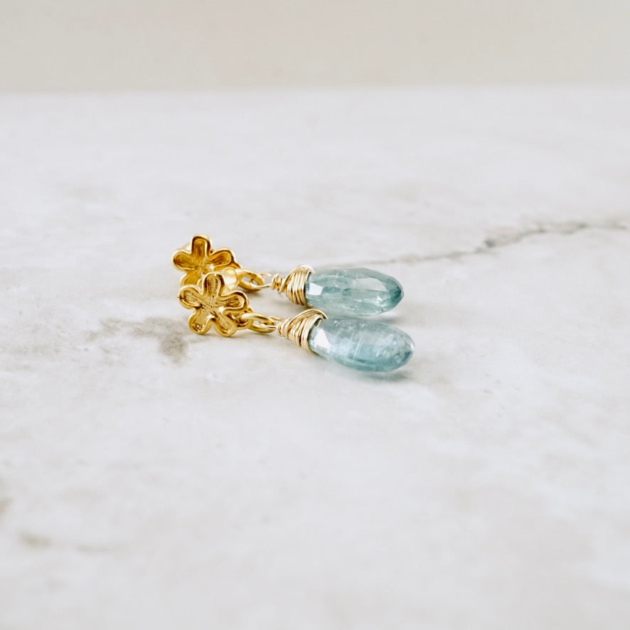 Natural Kyanite Flower Post Earrings