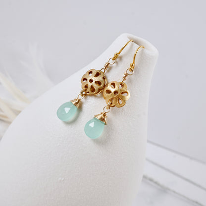 Green Chalcedony Double Blossom Earrings