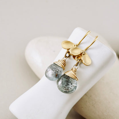 Moss Aquamarine Ladybug Earrings