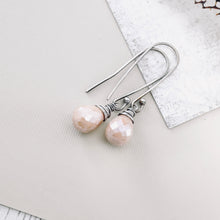 Load image into Gallery viewer, TN Diamond Coated Rose Quartz Long Earrings (SS)