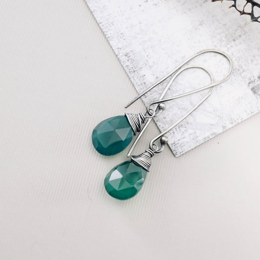 Green Onyx Long Earrings