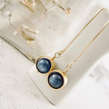 Load image into Gallery viewer, TN Blue Kyanite Globe Earrings (Gold-filled)
