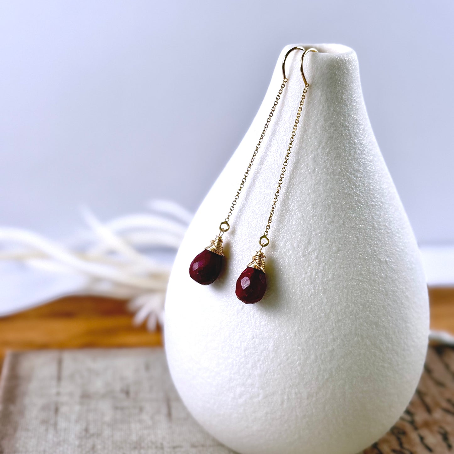 Natural Ruby U-Threader Earrings