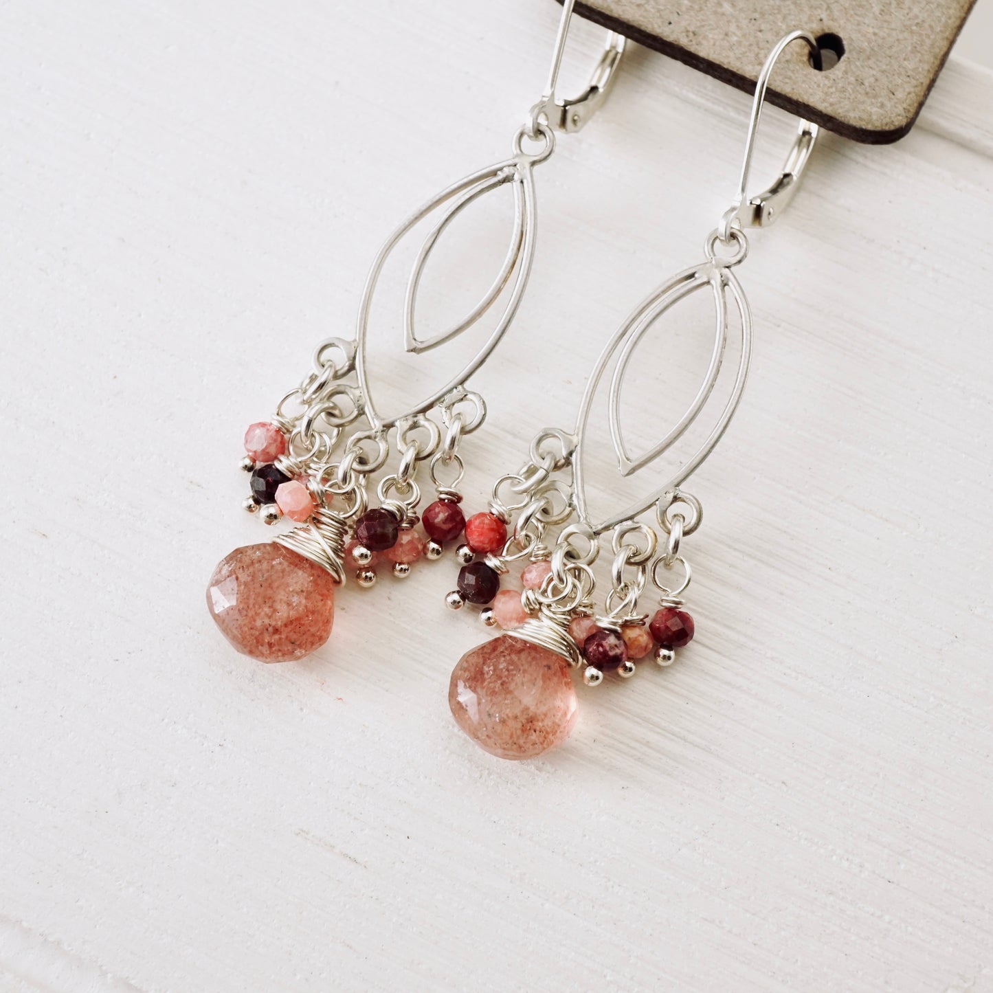 Strawberry Quartz & Thulite Chandelier Earrings