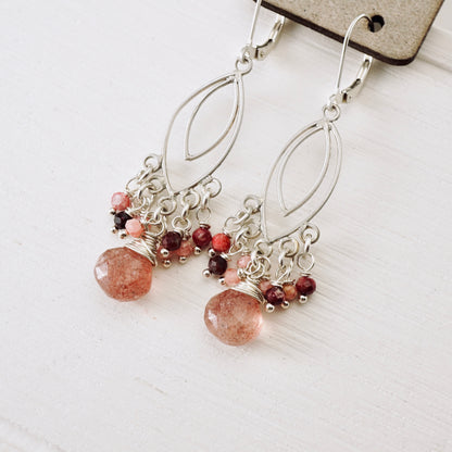 Strawberry Quartz & Thulite Chandelier Earrings