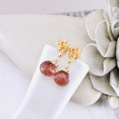 Strawberry Quartz Petite Flower Earrings