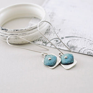 RH - Retro Petite Square Long Earrings (Silver & Turquoise)