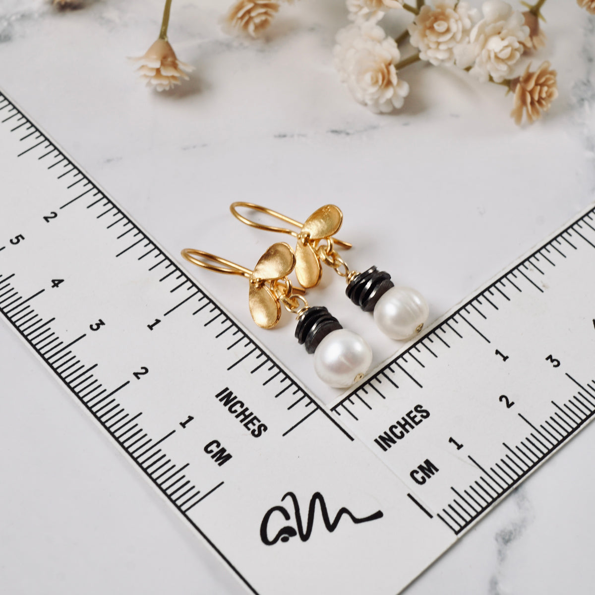 Ladybug Black & Pearl Drop Earrings