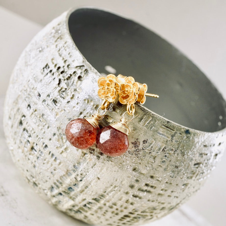 Strawberry Quartz Petite Flower Earrings