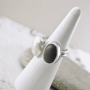 River Songs - Black  Pebble and Hollow Pod Ring (Size 9)