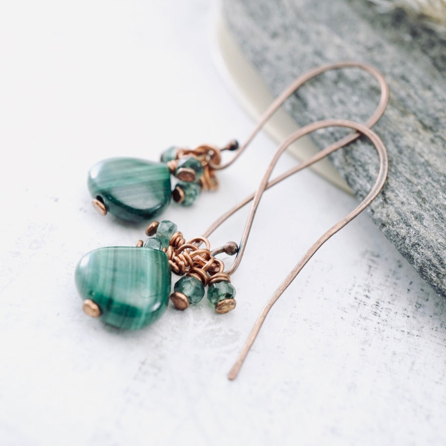 Malachite Long Drop Earrings