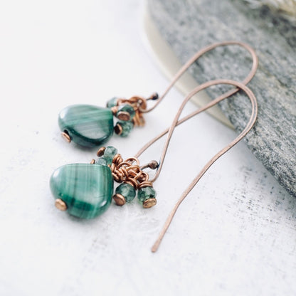 Malachite Long Drop Earrings