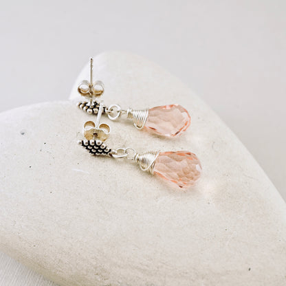 Pink Crystal Textured Post Earrings