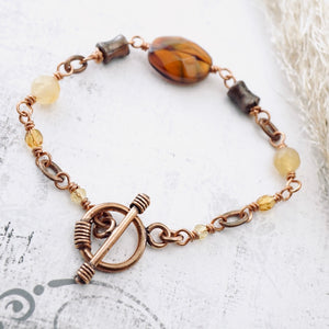 TN Fire Czech Glass Amber Copper Bracelet (Toggle Clasp)