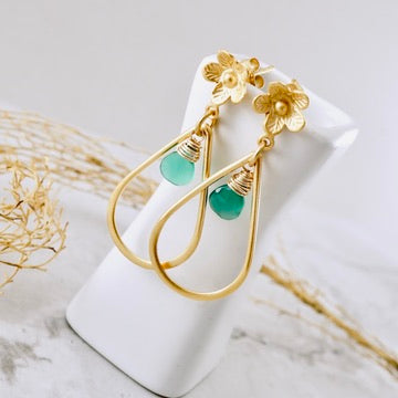Green Onyx Flower Hoop Earrings