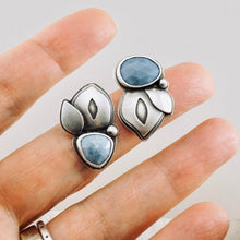 Load image into Gallery viewer, AM - Blue Opal Leaf Stud Earrings (SS)