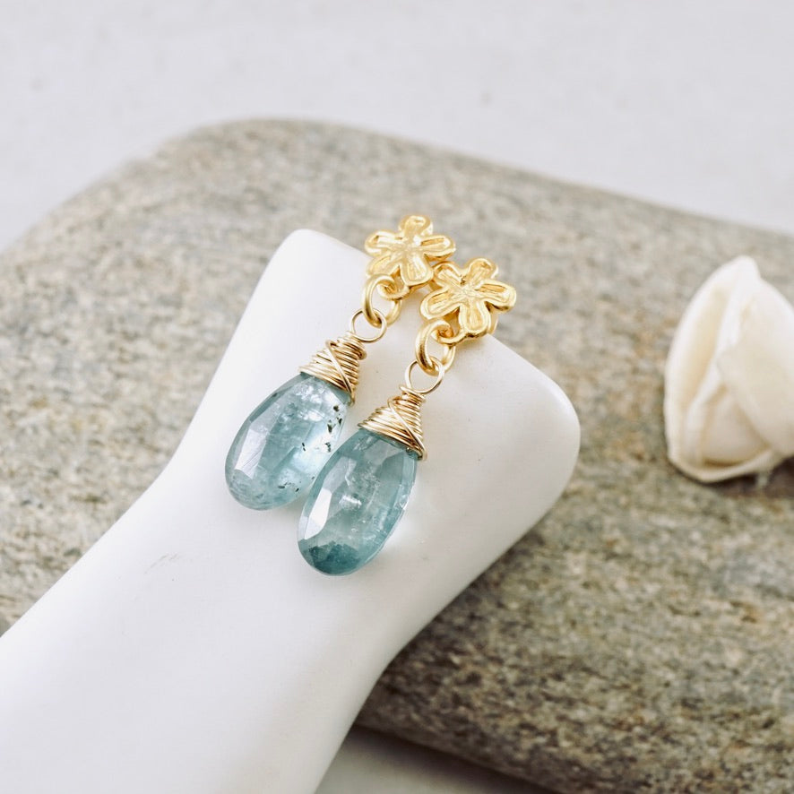 Natural Kyanite Flower Post Earrings