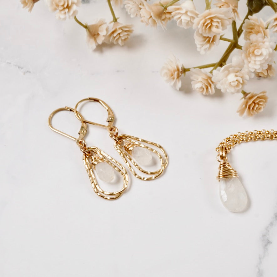 Double Hoop Petite Moonstone Earrings