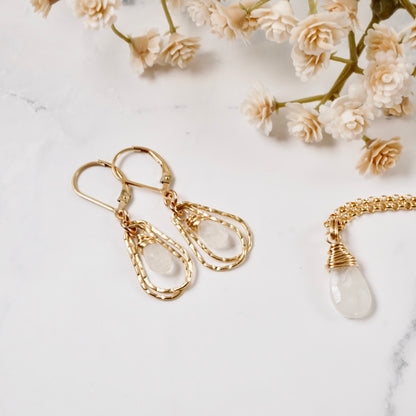 Double Hoop Petite Moonstone Earrings