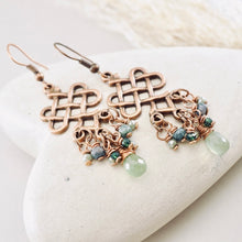 Load image into Gallery viewer, TN Zambian Emerald Long Celtic Knot Earrings (Copper)