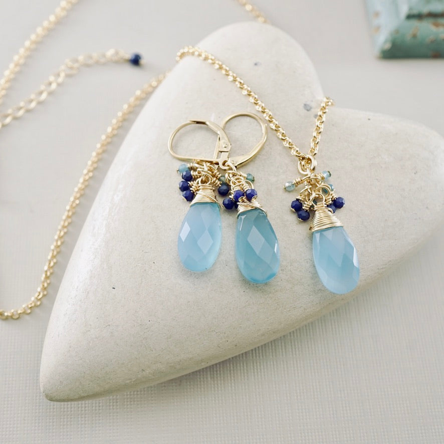 Frosty Blue Chalcedony & Lapis Pendant