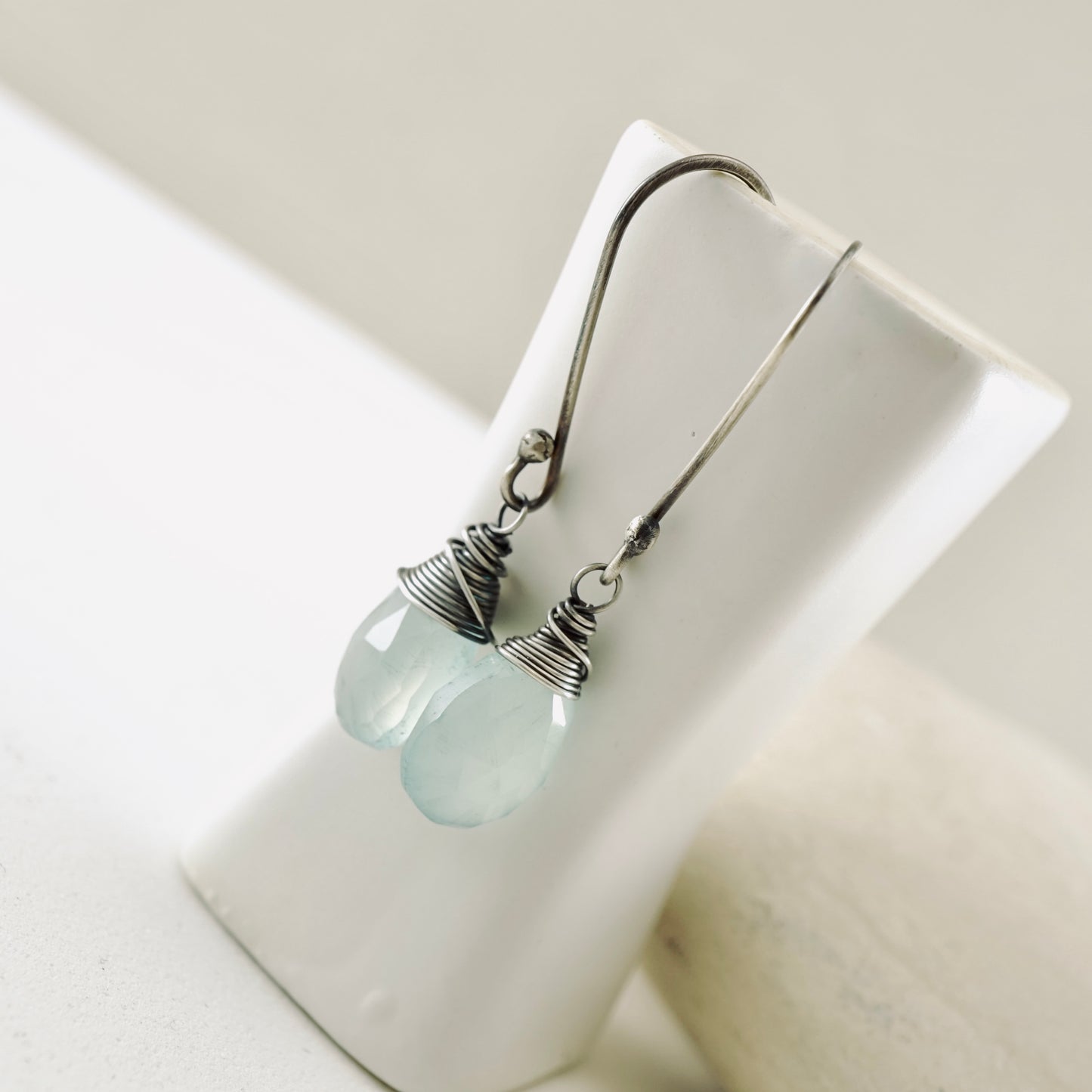 Blue Chalcedony Long Earrings