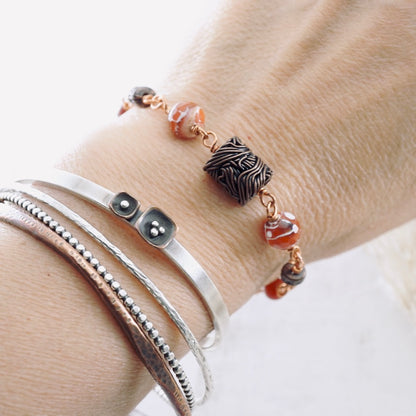 Fire Agate Copper Noodle Bracelet (Toggle Clasp)