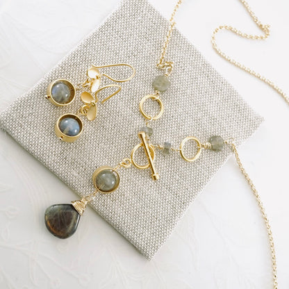 Natural Labradorite Orbit Earrings