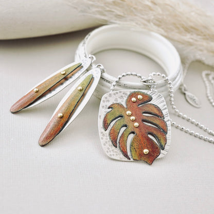 Monstera Square Pendant (Pumpkin & Red)