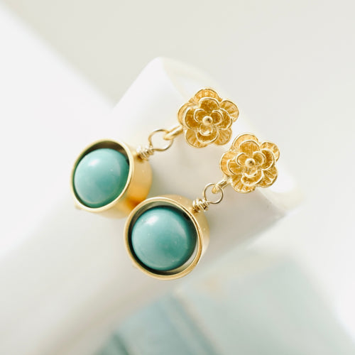 TN Turquoise Orbit Flower Post Earrings (VM)
