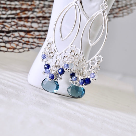 London Blue Topaz Marquise Chandelier Earrings