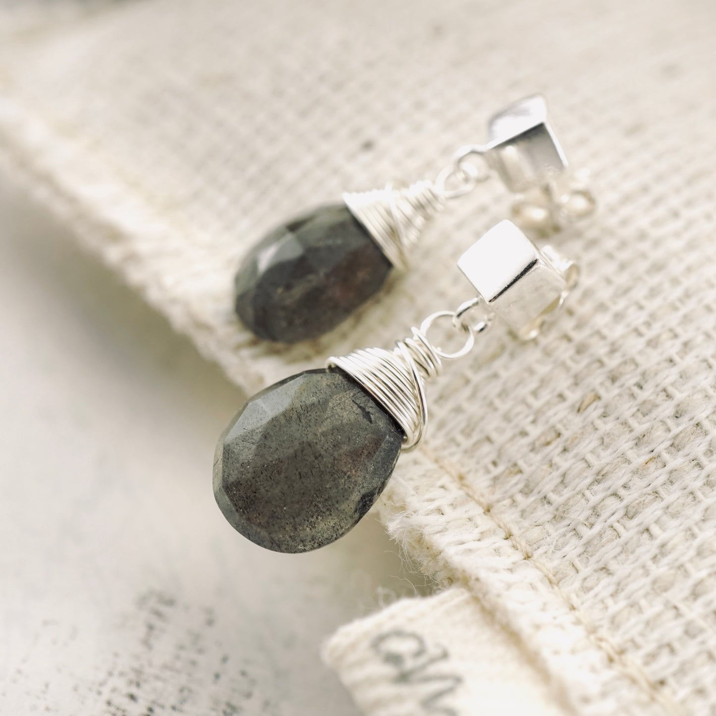 Labradorite Square Post Earrings