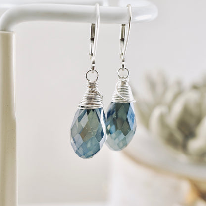Large Faceted Blue Crystal Drop Earrings