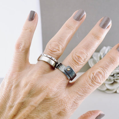 Hammered Unisex Ring – Gold Accent