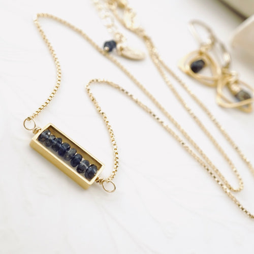 TN Iolite Petite Bar Necklace (Gold-filled)
