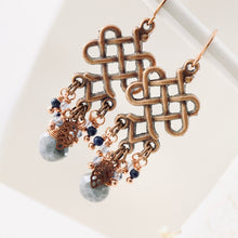 Load image into Gallery viewer, TN Long Pretzel Labradorite &amp; Lapis Chandelier Earrings (Copper)