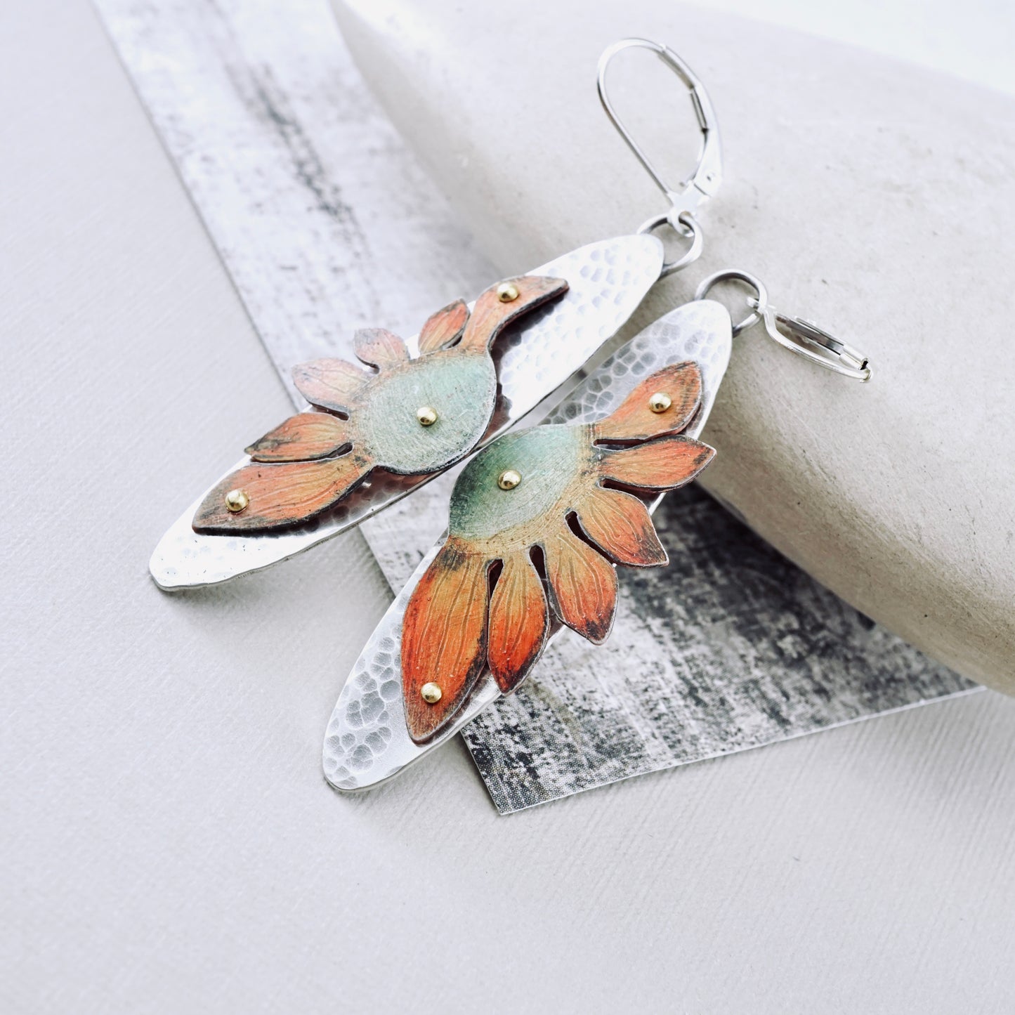 Wildflower Oval Drop Earrings (Orange & Sage)