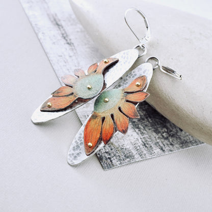 Wildflower Oval Drop Earrings (Orange & Sage)