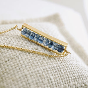 TN Blue Kyanite Long Bar Necklace (Gold-filled)
