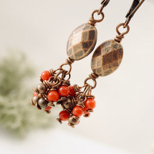 TN Coral Cluster Hammered Bead Earrings (Copper)