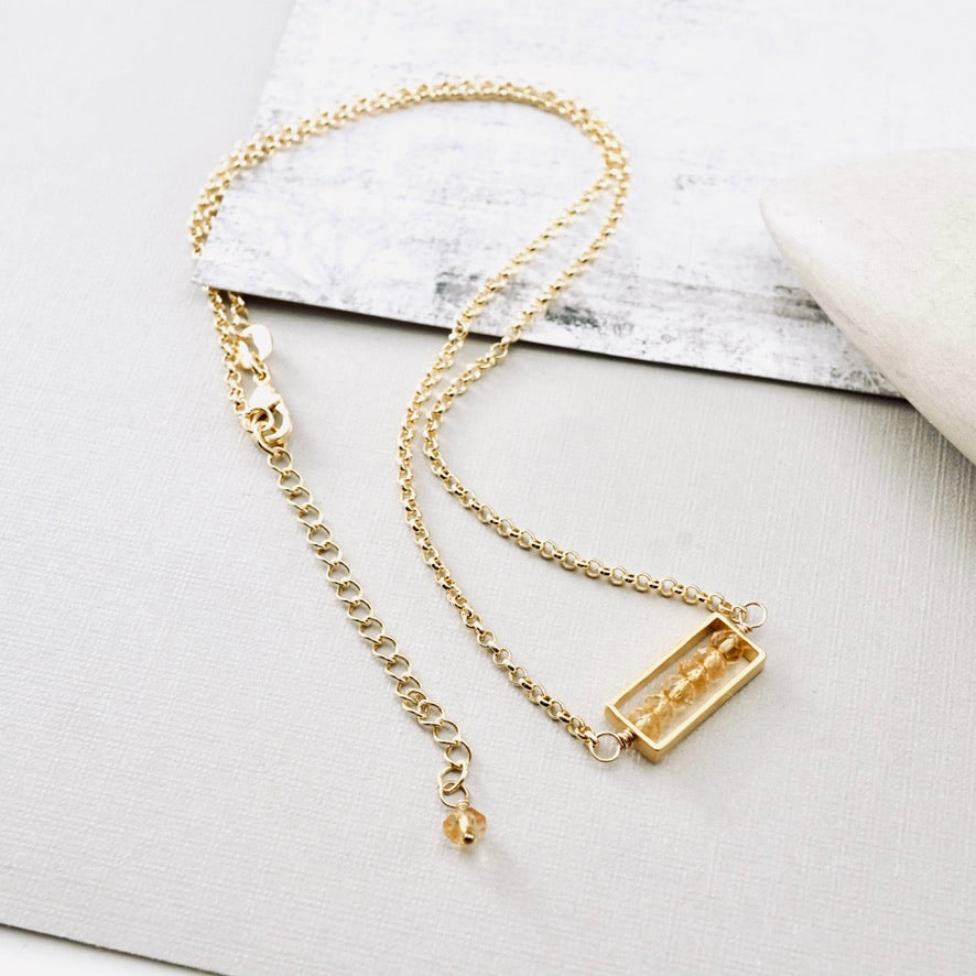 Citrine Petite Bar Necklace (GF)