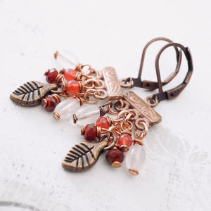 TN Petite Rose Quartz & Jade Chandelier Earrings (Copper)