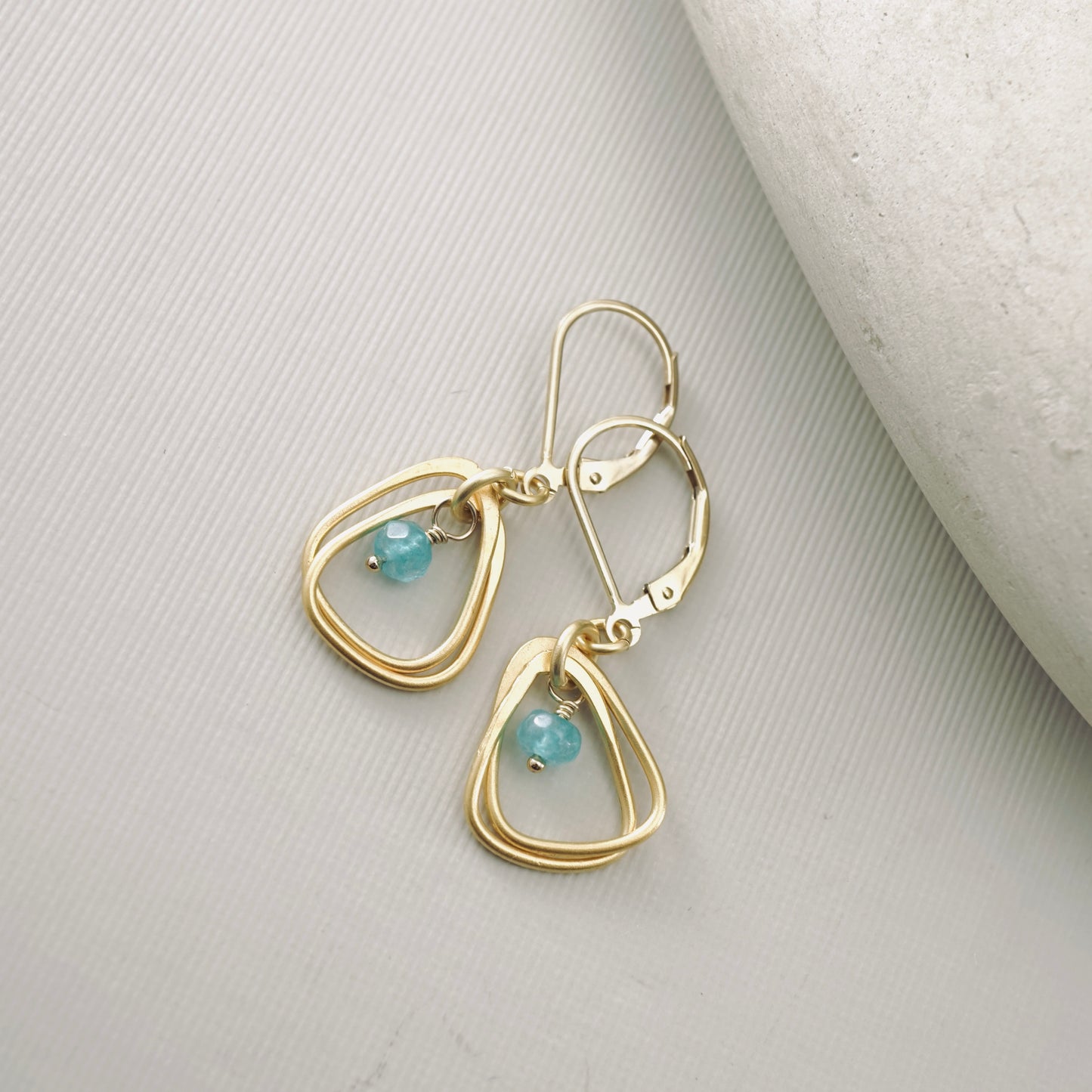 Rounded Triangle & Blue Jade Hoop Earrings