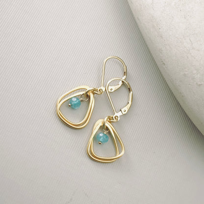 Rounded Triangle & Blue Jade Hoop Earrings